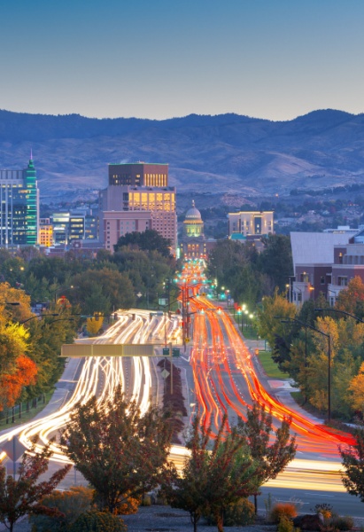 Boise, Idaho, USA downtown cityscape at twilight in autumn