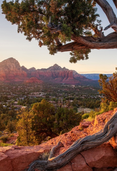 Sunset view of Sedona Arizona from Airport Mesa